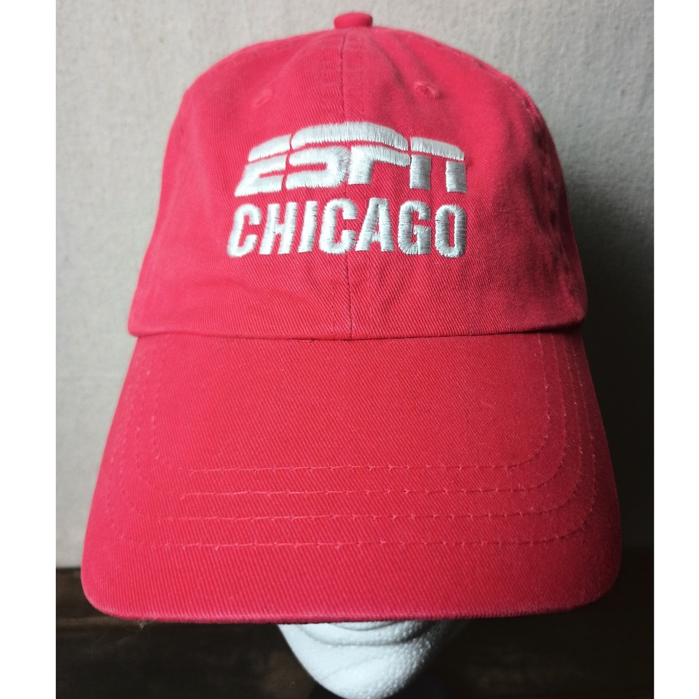 Vintage ESPN Chicago‎ Hat Baseball Cap Embroidered Logo Red Adult Adjustable